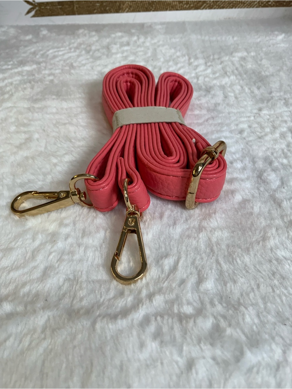 Detachable Coral Pink Bag Strap with Gold Hardware